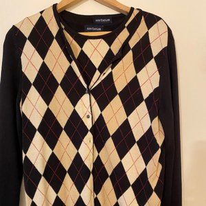 Ann Taylor L black and tan argyle sweater set 100% silk GUC